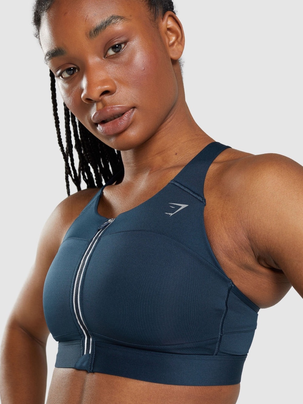 Gymshark Speed Sports Bra Medium Support Navy Zip Up Racerback